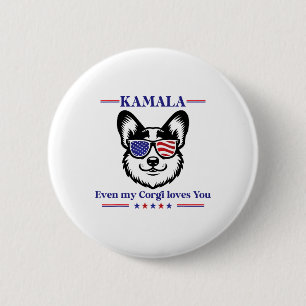 Bóton Redondo 5.08cm Meu Corgi Ama Kamala Harris Para Eleição Presidenc