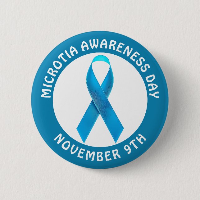 Bóton Redondo 5.08cm Microtia Blue Awareness Day Ribbon (Frente)