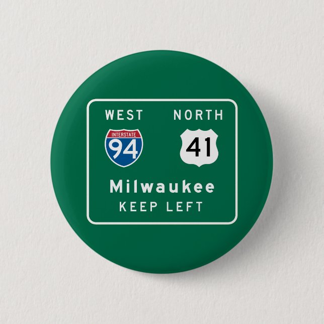 Bóton Redondo 5.08cm Milwaukee, sinal de estrada dos WI (Frente)