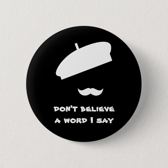 Bóton Redondo 5.08cm Mime Pantomime Preto Silencioso (Frente)