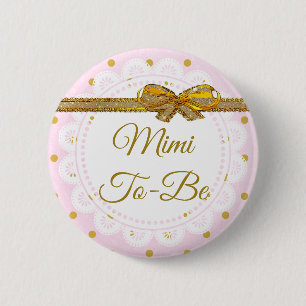 Bóton Redondo 5.08cm Mimi Para Ser Chá de fraldas Rosa E Dourado Botã