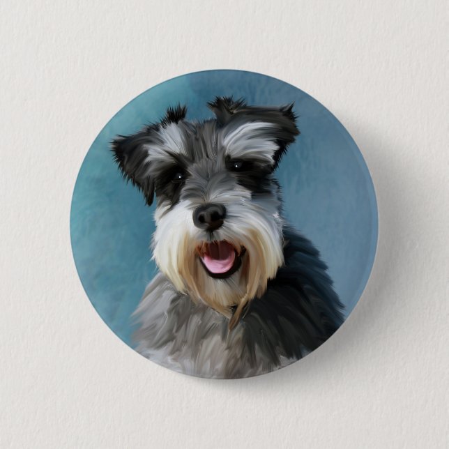 Bóton Redondo 5.08cm Miniatura Schnauzer — Pintura De Cor De Água (Frente)