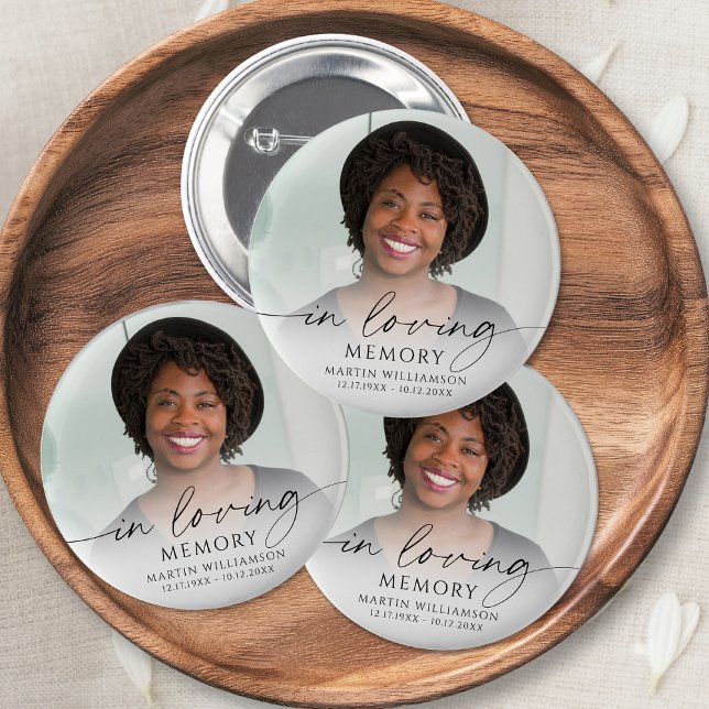 Bóton Redondo 5.08cm Minimal Funeral Photo In Loving Memory Memorial (Criador carregado)