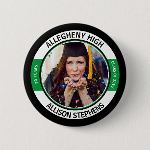 Bóton Redondo 5.08cm Minimalist Class Reunion Photo -Black Green White