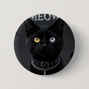 Bóton Redondo 5.08cm Místico Gótico: Gato Preto com Olhos de Heterochro