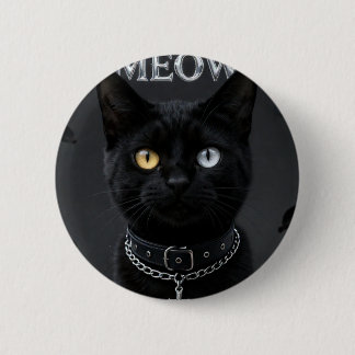 Bóton Redondo 5.08cm Místico Gótico: Gato Preto com Olhos de Heterochro