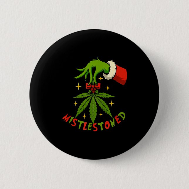 Bóton Redondo 5.08cm Mistlestoned Weed Leaf Funny Stoner Christmas  (Frente)