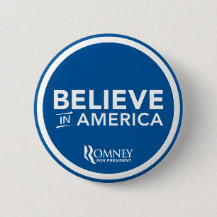 Bóton Redondo 5.08cm Mitt Romney acredita no logotipo de América (azul