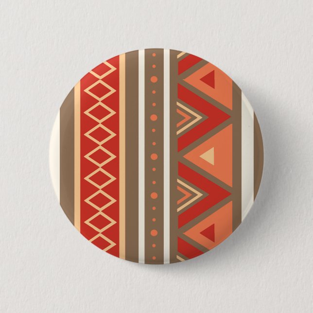 Bóton Redondo 5.08cm Moderno Sudoeste Geométrico, Taupe e Laranja (Frente)