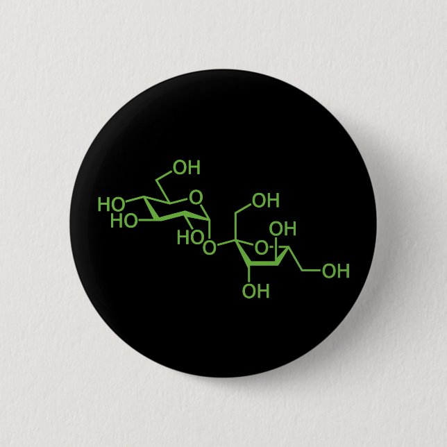 Bóton Redondo 5.08cm Molécula de Açúcar Sacarose Diagrama Químico (Frente)