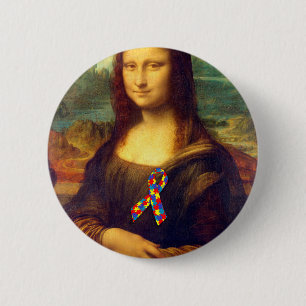 Bóton Redondo 5.08cm Mona Lisa Com Fita De Quebra-cabeça
