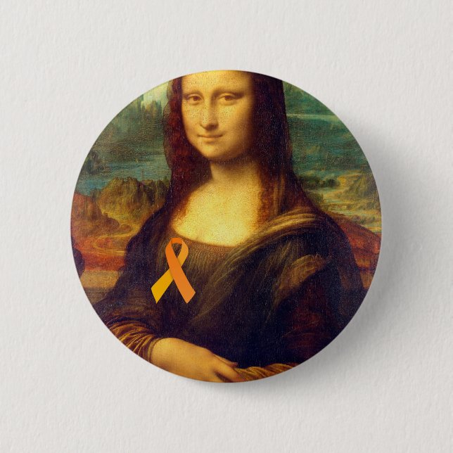 Bóton Redondo 5.08cm Mona Lisa Com Fita Laranja (Frente)