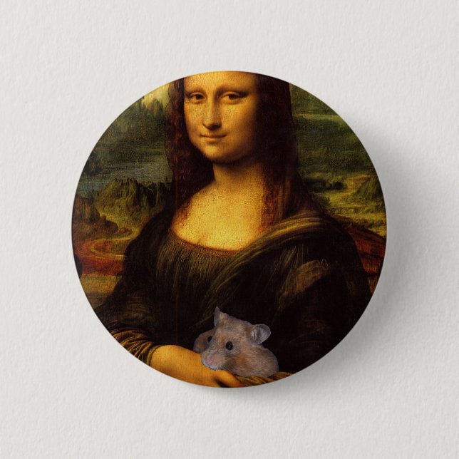 Bóton Redondo 5.08cm Mona Lisa Com Hamster (Frente)