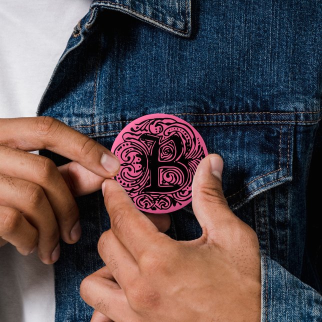Bóton Redondo 5.08cm Monarchia Black "B" (Monarchia Black Monogram B Button Initial B pinback button letter B Badge)
