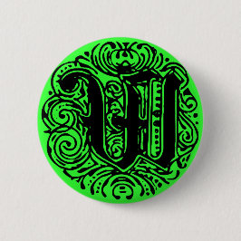 Bóton Redondo 5.08cm Monarquia Monograma - Letra W alfabeto inicial W