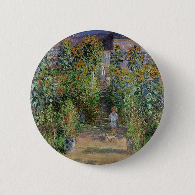 Bóton Redondo 5.08cm Monet Garden Vetheuil Impressionim Pintura (Frente)