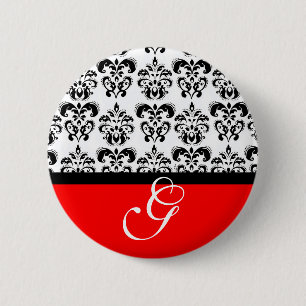 BÓTON REDONDO 5.08CM MONOGRAMA BRANCO PRETO VERMELHO DO CASAMENTO TEMA