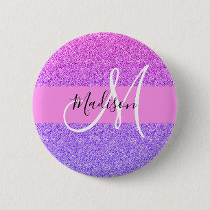 Bóton Redondo 5.08cm Monograma de Gradação da Glitter Roxo de Brilho