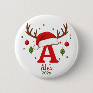 Bóton Redondo 5.08cm Monograma de Natal Personalizado A Gorro de Papai
