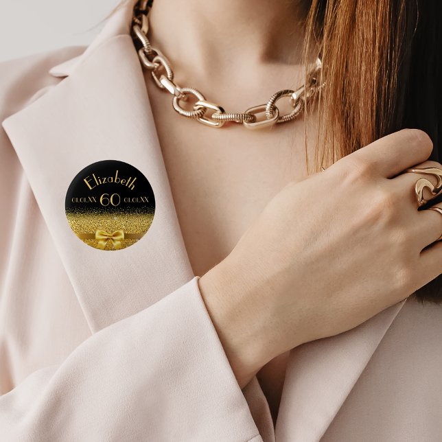 Bóton Redondo 5.08cm Monograma do ouro preto de 60 anos (Criador carregado)