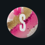 Bóton Redondo 5.08cm Monograma Dourado de Splatter Cor-de-Rosa, Persona<br><div class="desc">Botão Personalizado do Monograma Dourado de Splatter Cor de Linho Rosa com brilho dourado moderno e tela rosa com o seu monograma personalizado. Personalizar editando o texto na caixa de texto ou excluir sem texto. Criado pelo Evco Studio www.zazzle.com/store/evcostudio</div>
