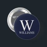 Bóton Redondo 5.08cm Monograma e Nome Personalizados Azul-marinho<br><div class="desc">Monograma personalizado e Dif de nome apresentam monograma personalizado e nome no estilo de fonte de serif clássica em fundo azul marinho. Perfeito como presentes de férias,  reunião familiar favorece e para quaisquer ocasiões especiais.</div>