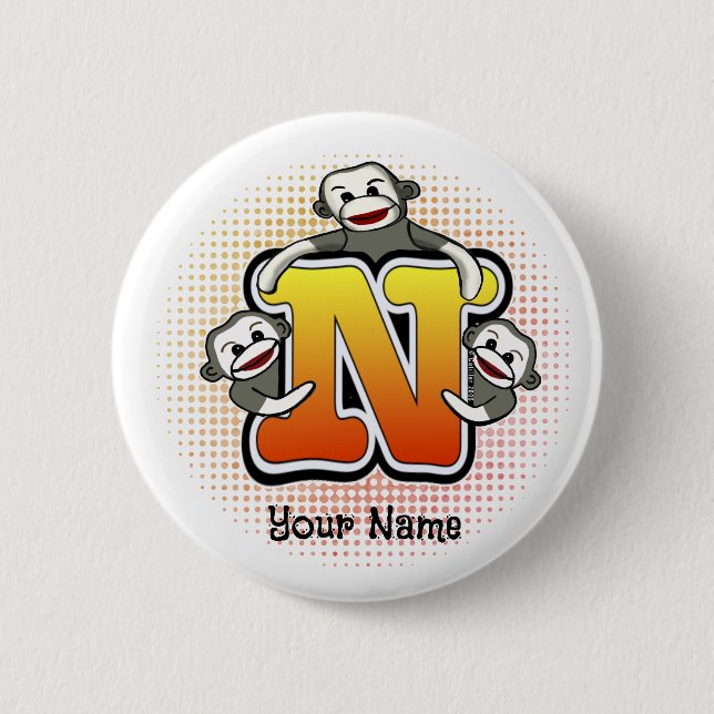 Bóton Redondo 5.08cm Monograma N Monkey Sock (Frente)
