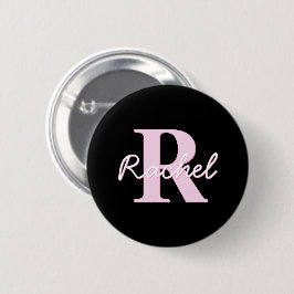 Bóton Redondo 5.08cm Monograma Personalizável Fofo | Rosa Claro e Preto