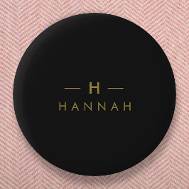 Bóton Redondo 5.08cm Monograma preto Dourado | Elegante minimalista mod