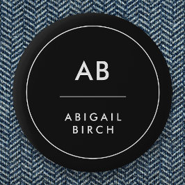 Bóton Redondo 5.08cm Monograma Preto e Branco Mínimo Simples e Moderno