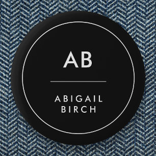 Bóton Redondo 5.08cm Monograma Preto e Branco Mínimo Simples e Moderno