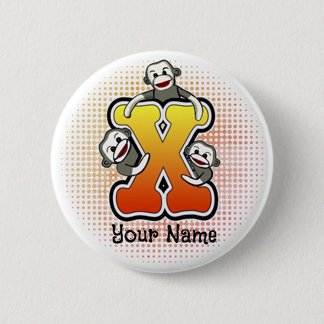 Bóton Redondo 5.08cm Monograma X Sock Macaco (Frente)