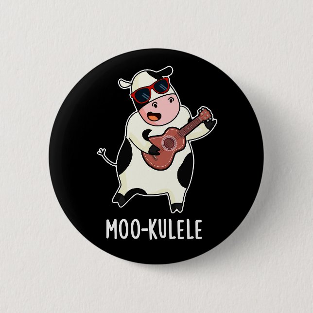 Bóton Redondo 5.08cm Moo-kulele Funny Ukulele Cow Pun Dark BG (Frente)