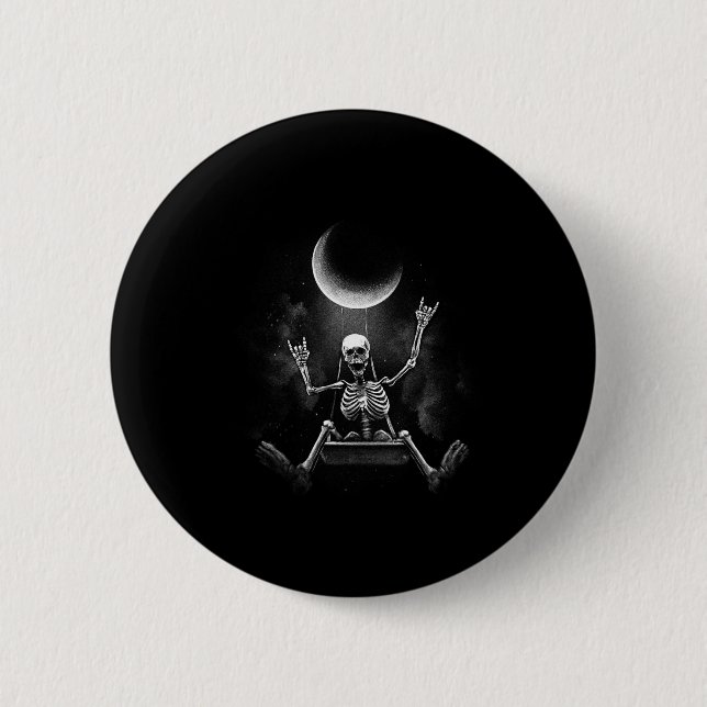 Bóton Redondo 5.08cm Moon Swing Skeleton Rock And Roll Halloween Roc (Frente)