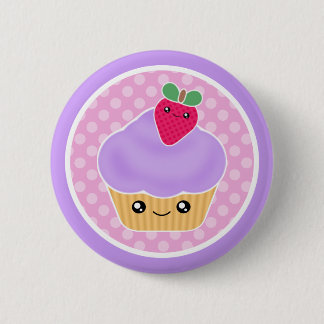 Bóton Redondo 5.08cm Morango do cupcake de Kawaii