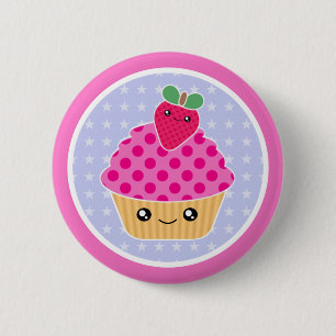 Bóton Redondo 5.08cm Morango do cupcake de Kawaii