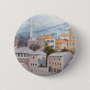 Bóton Redondo 5.08cm Mostar, Bósnia - Pintura de paisagem acrílica