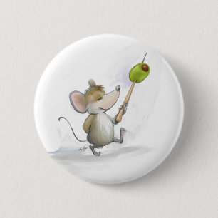 Bóton Redondo 5.08cm Mouse de Feliz com botão Olive