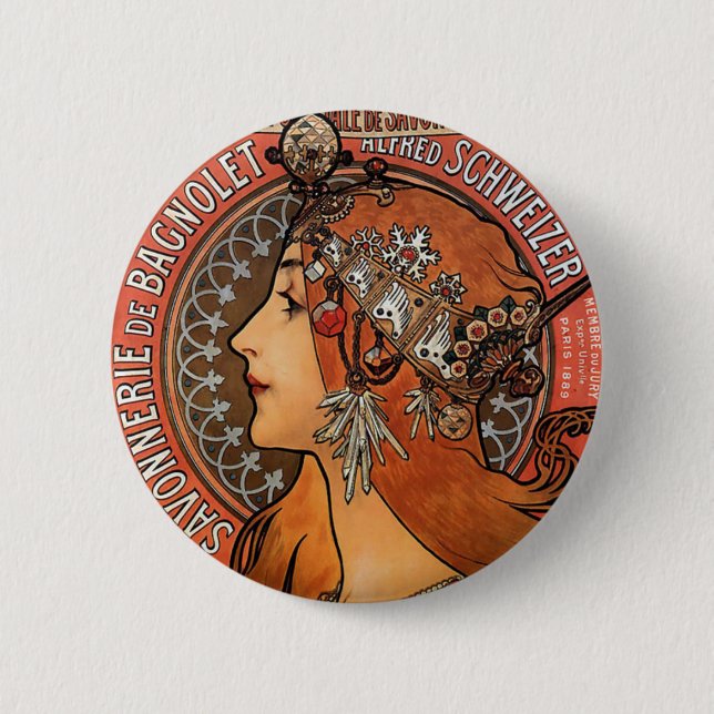 Bóton Redondo 5.08cm Mucha - Art Nouveau (Frente)