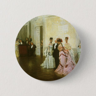 Bóton Redondo 5.08cm Muito cedo por James Tissot, Arte Vitoriana Vintag