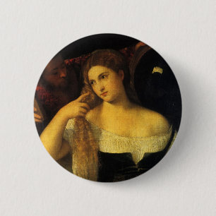 Bóton Redondo 5.08cm Mulher com espelho de Titian, Renascença Vintage