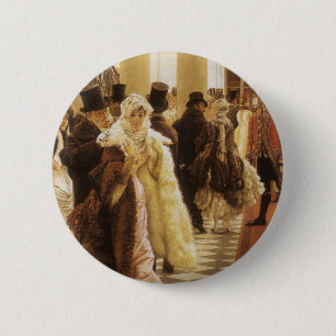 Bóton Redondo 5.08cm Mulher da Moda por Tissot, Arte Vitoriana Antiga