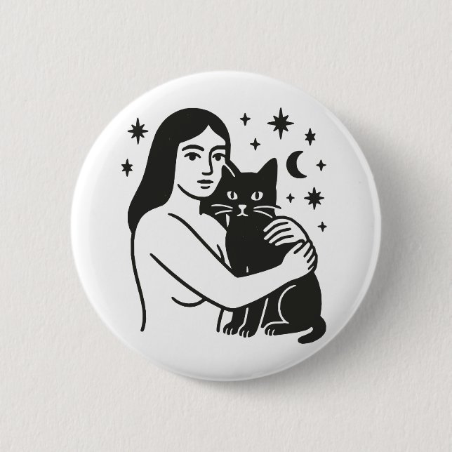 Bóton Redondo 5.08cm Mulher E Gato (Frente)