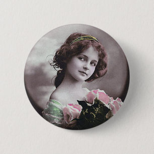 Bóton Redondo 5.08cm Mulher francesa do Victorian das mulheres retros