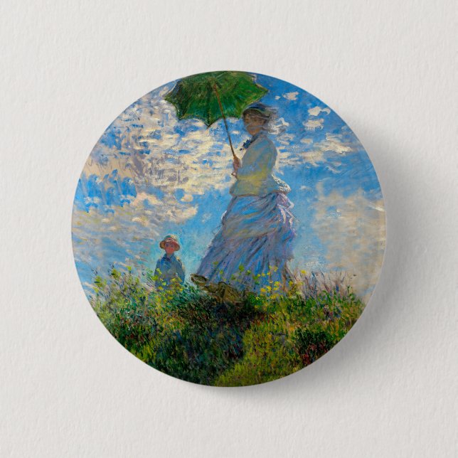 Bóton Redondo 5.08cm Mulher Guarda-Sol Impressionismo Monet (Frente)
