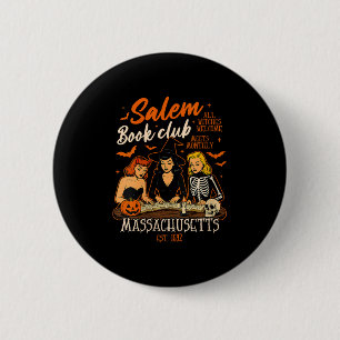 Bóton Redondo 5.08cm Mulher: Halloween Livro Lendo Bruxa Salem Book Clu