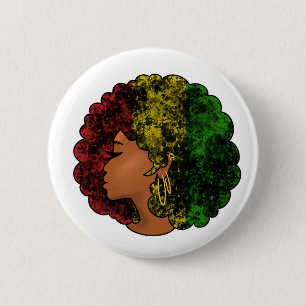 Bóton Redondo 5.08cm Mulher negra rasta afro vermelho amarelo verde