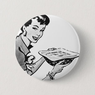 Bóton Redondo 5.08cm Mulher retro com refeição feito em casa