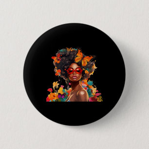 Bóton Redondo 5.08cm Mulheres Afro Flores Borboleta Latina Africana Ame