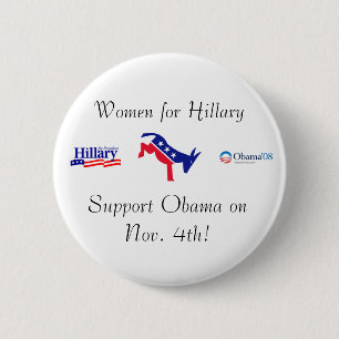 Bóton Redondo 5.08cm Mulheres para Hillary, apoio Obama